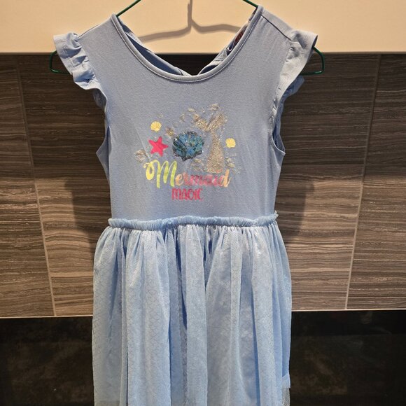 Girls Size 6 Light Blue Mermaid Magic Glitter Tulle Tutu Dress Ruffle Sleeve - Picture 1 of 2